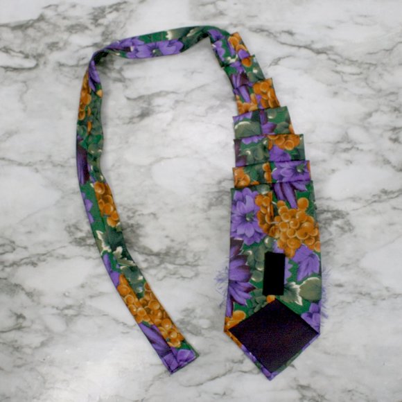 HAND CRAFTED Scarf Necklace Wrap Accessory Upcycled Necktie Purple Floral Grapes - Picture 5 of 11